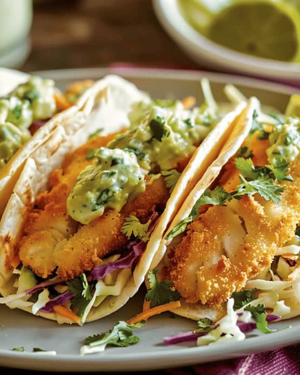 Crispy Fish Tacos with Cilantro Lime Slaw