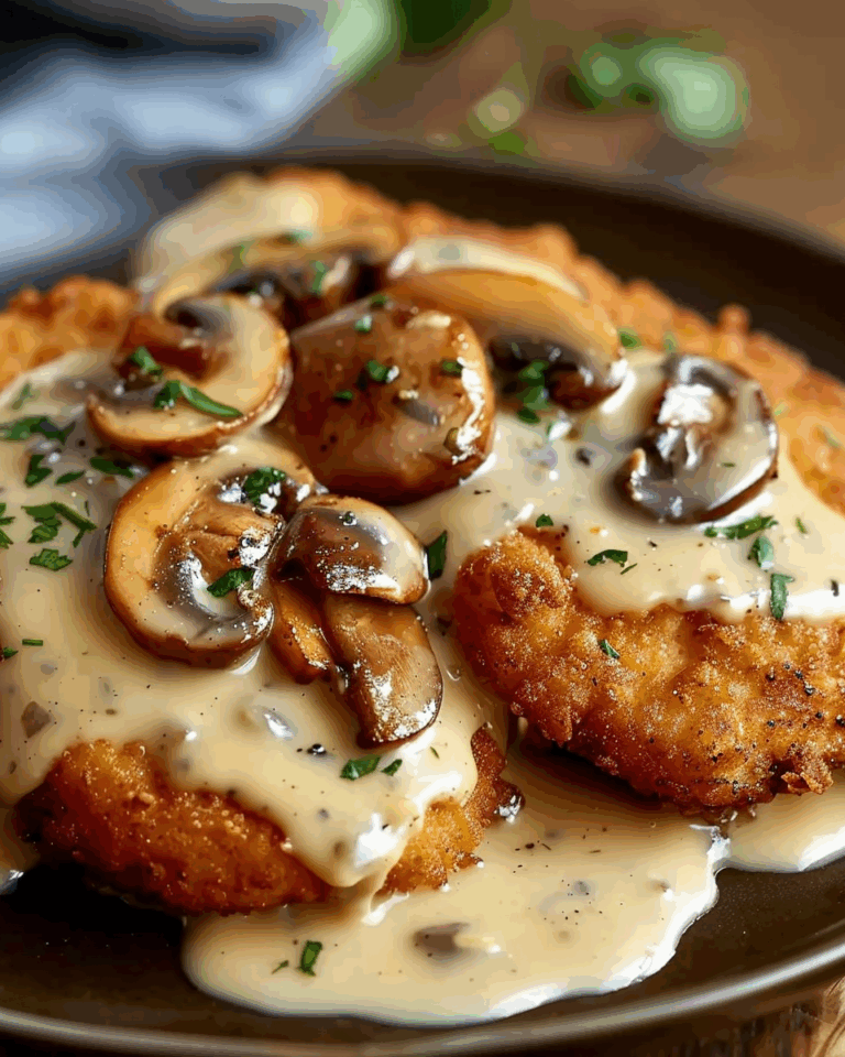 Golden Crispy Chicken with Parmesan Mushroom Sauce