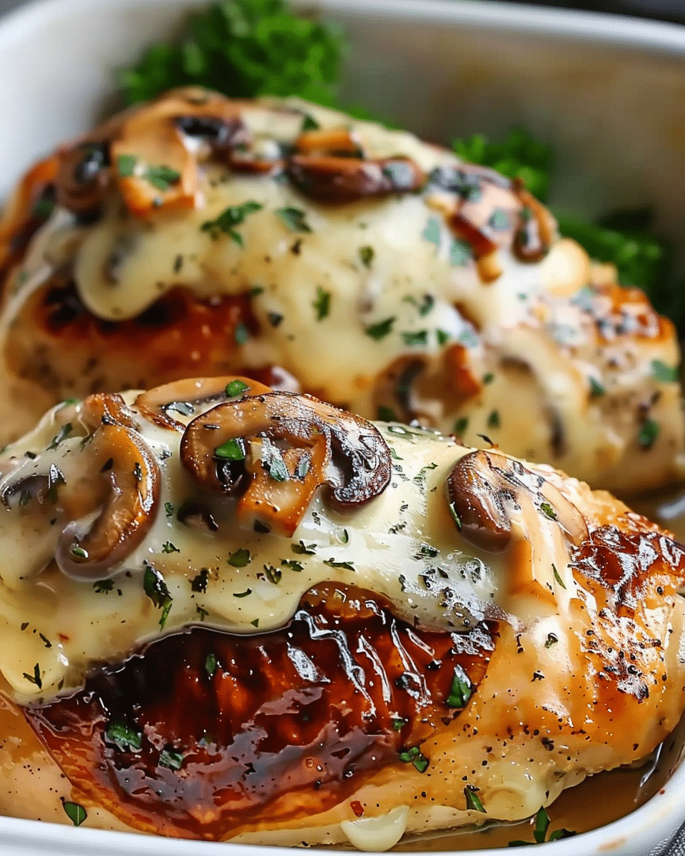 Mushroom and Cheese Stuffed Chicken in Garlic Butter Sauce