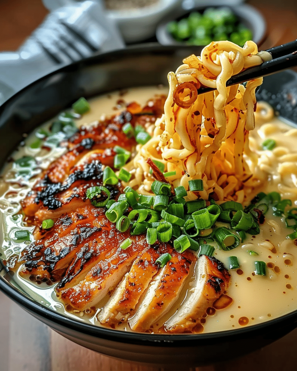 Fiery Chicken Ramen with Creamy Garlic Sauce