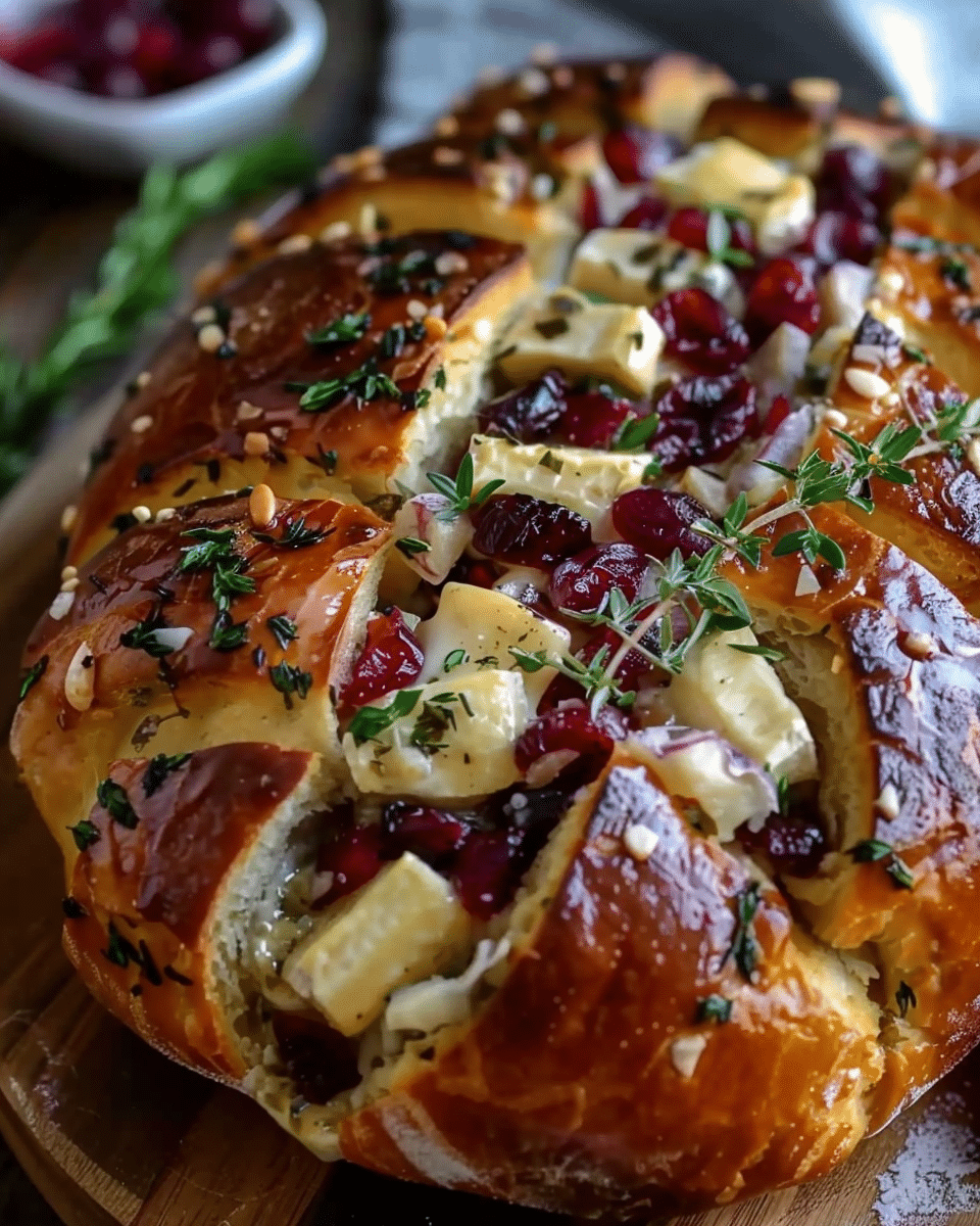Garlic Herb Sourdough Bread Stuffed with Brie & Cranberry