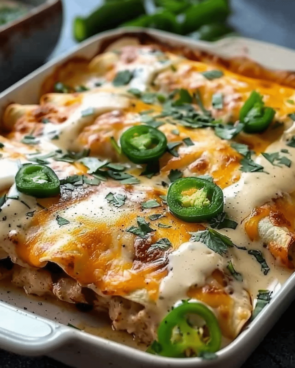 Jalapeño Popper Cheesy Chicken Enchiladas with Creamy Sauce
