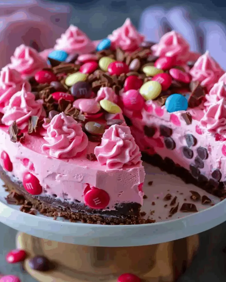 Pink M&M Snickers Cheesecake