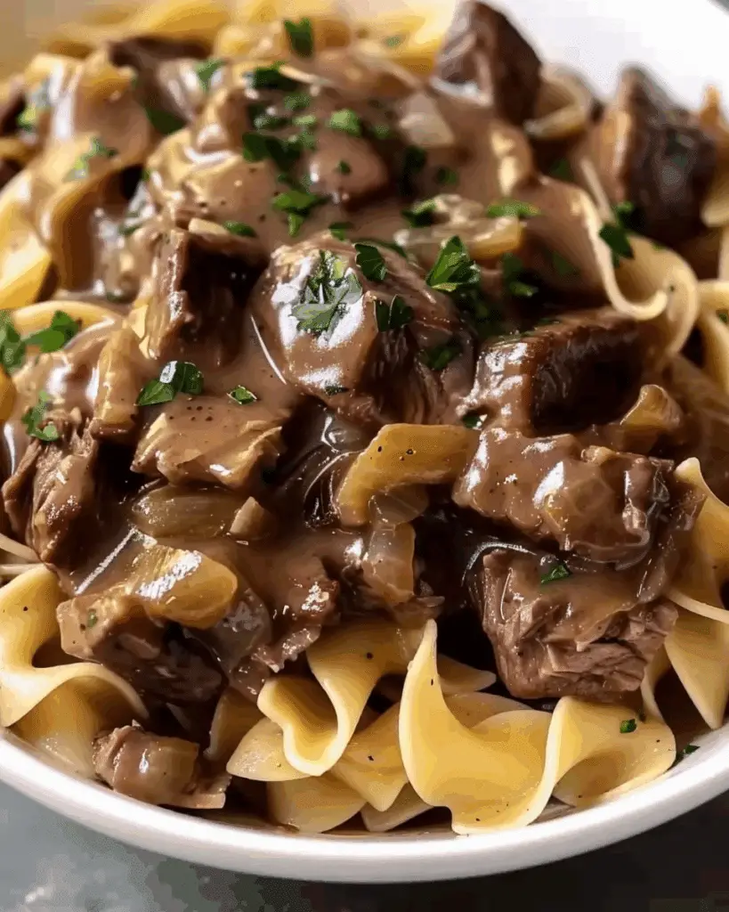 Crockpot Beef Tips & Noodles