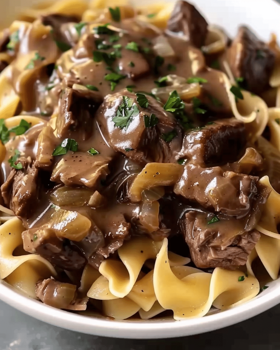 Crockpot Beef Tips & Noodles