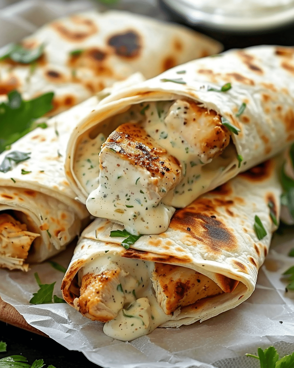 Savory Chicken Wraps with a Garlic Cream Sauce