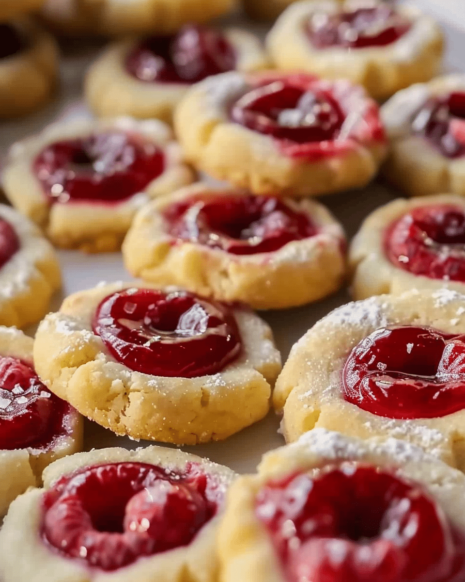 Raspberry Almond Shortbread Thumbprint Cookies