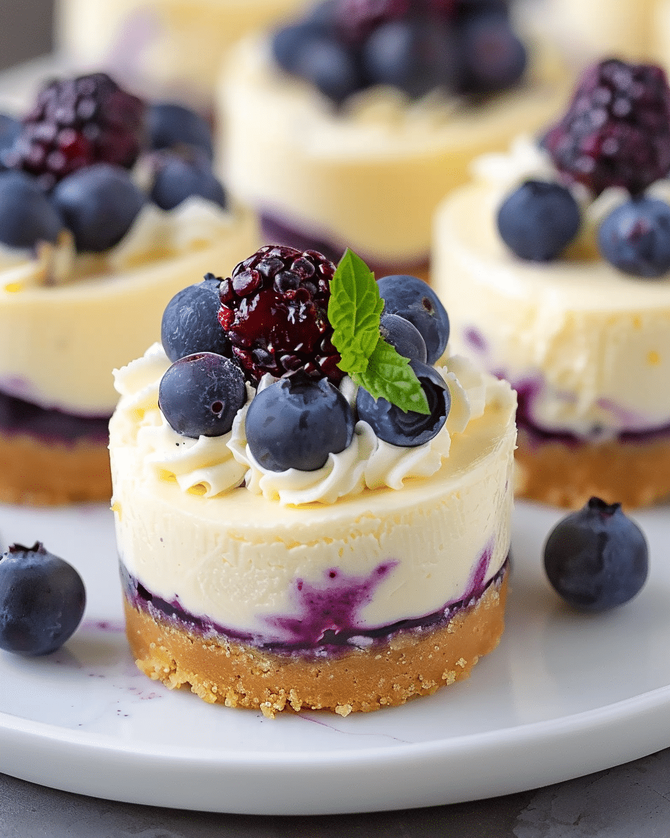 Juicy Mini Lemon Blueberry Cheesecakes