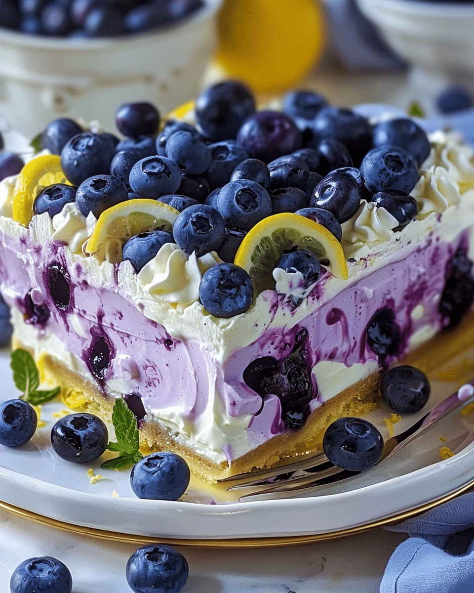 No-Bake Lemon Dazzling Blueberry Cream Cake