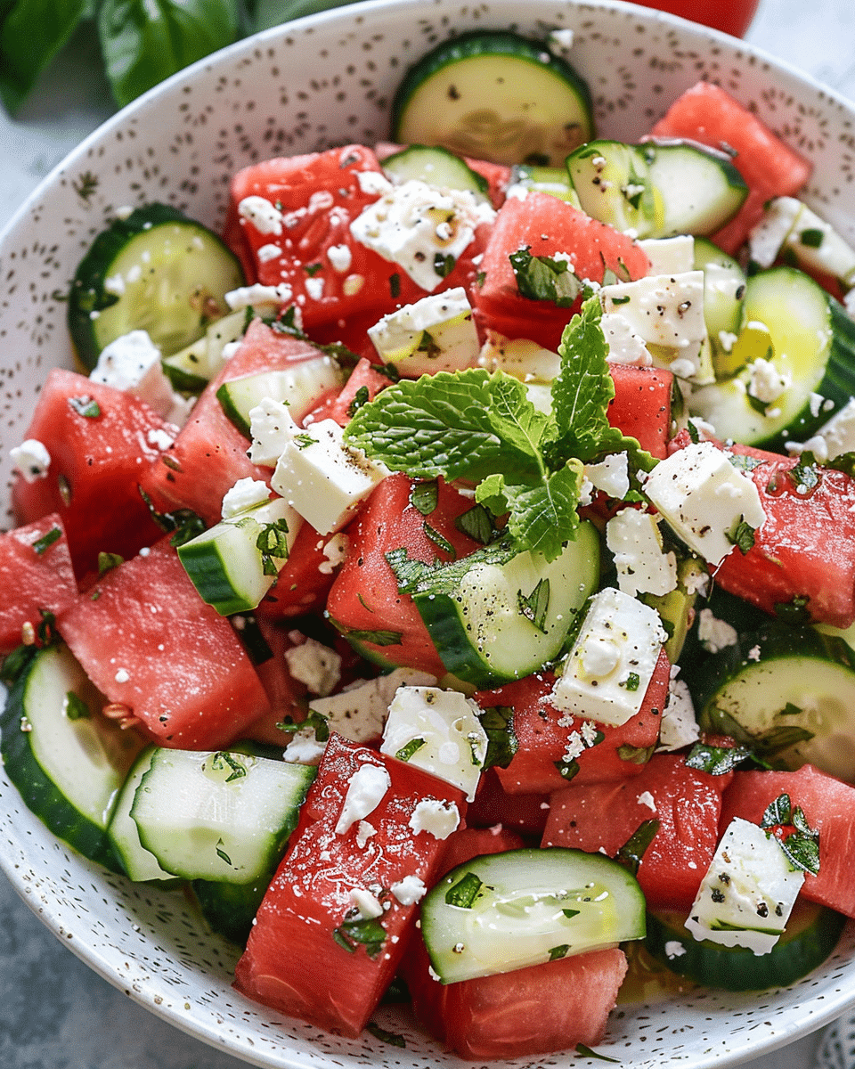SIMPLE Watermelon + Cucumber + Feta Salad