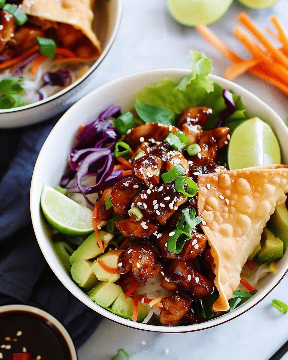 Teriyaki Chicken Wonton Taco Bowls