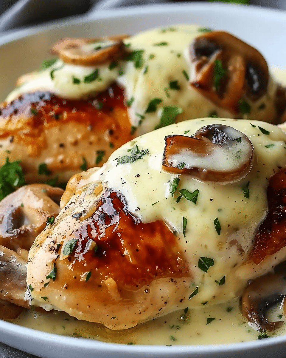 Savory Mushroom and Cheese Chicken with Butter Sauce