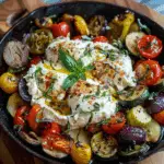 Warm Burrata & Garlic Roasted Veggie Skillet