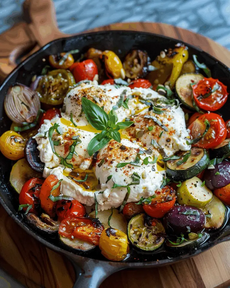 Warm Burrata & Garlic Roasted Veggie Skillet