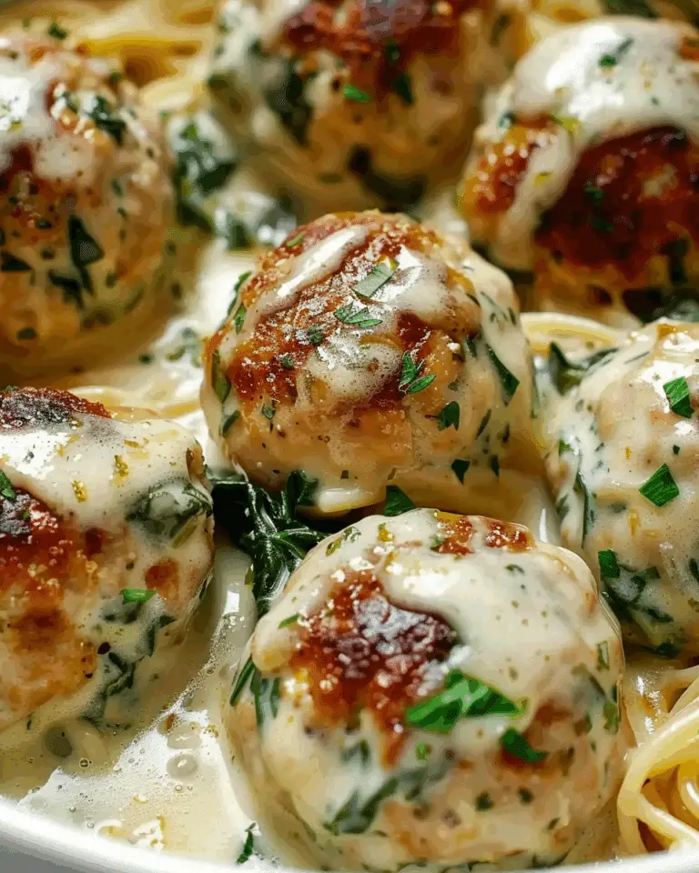 Baked Chicken Ricotta Meatballs with Spinach Alfredo Sauce