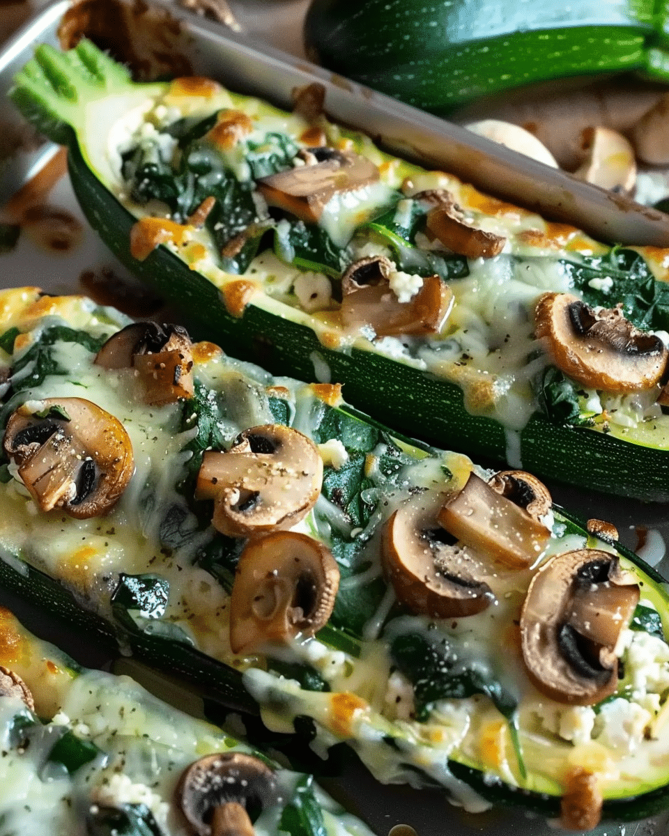 Spinach, Mushroom, and Ricotta Stuffed Zucchini Boats