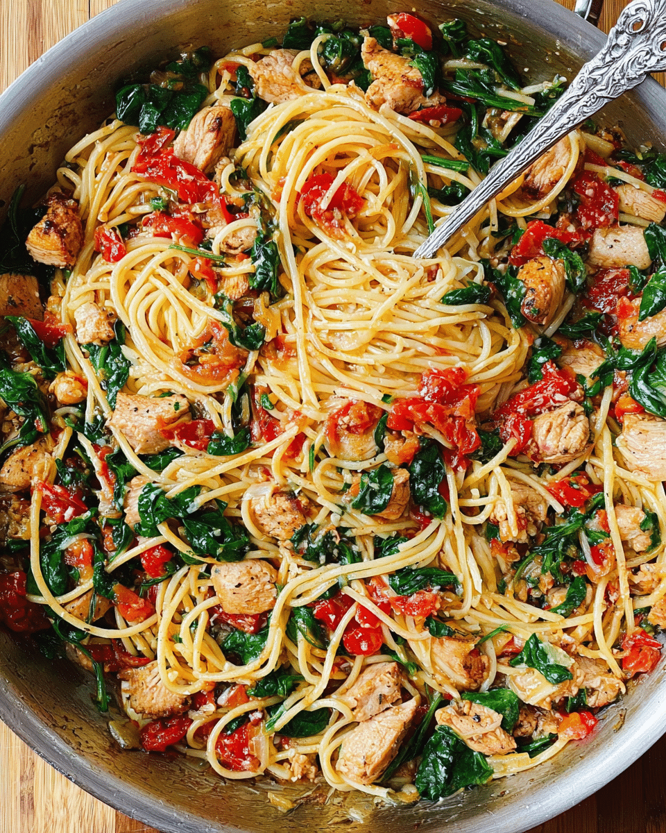 Tomato Spinach Chicken Spaghetti