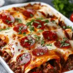 Pizza Enchiladas with Ground Beef & Pepperoni