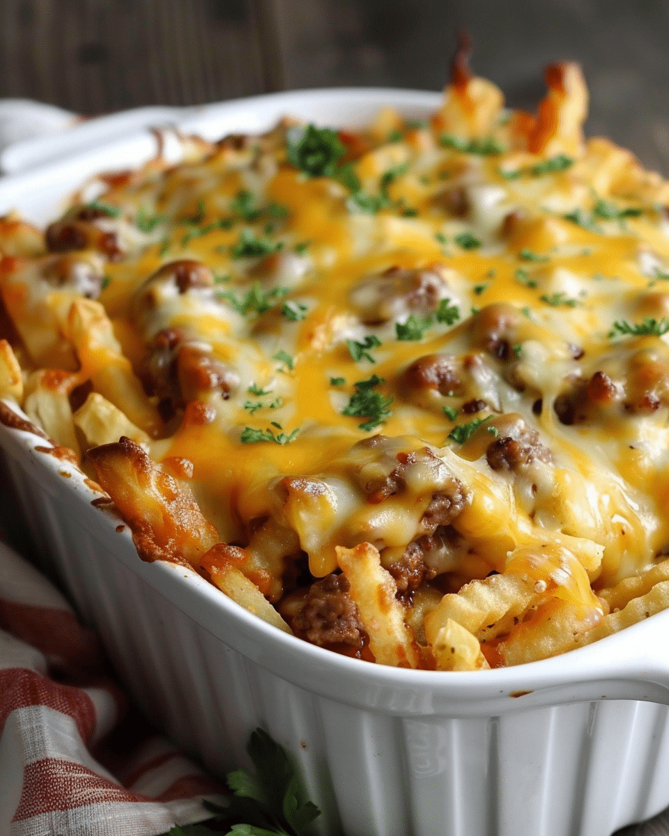 Layered Cheeseburger French Fry Casserole