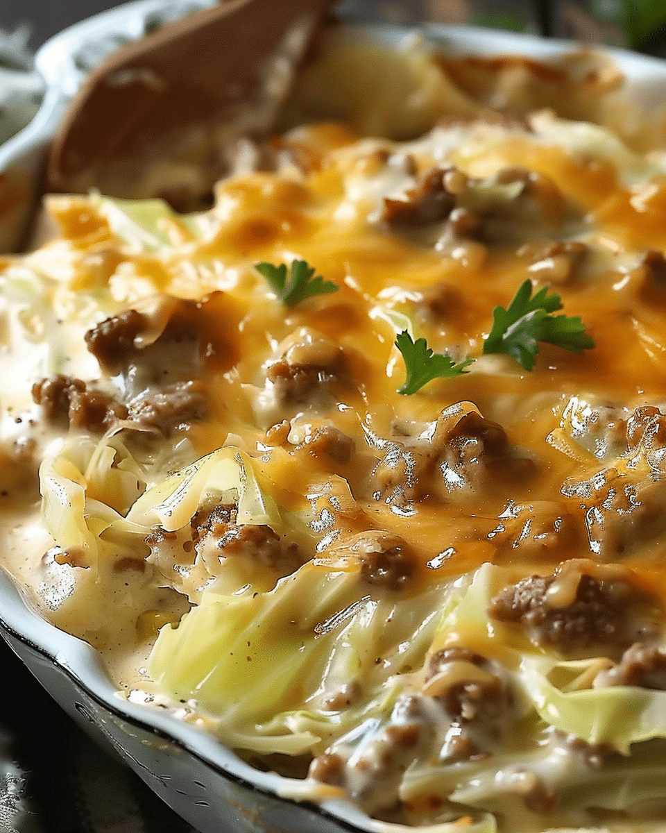 Creamed Cabbage and Ground Beef Casserole
