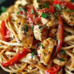 Easy Cowboy Butter Chicken Linguine with Roasted Red Peppers