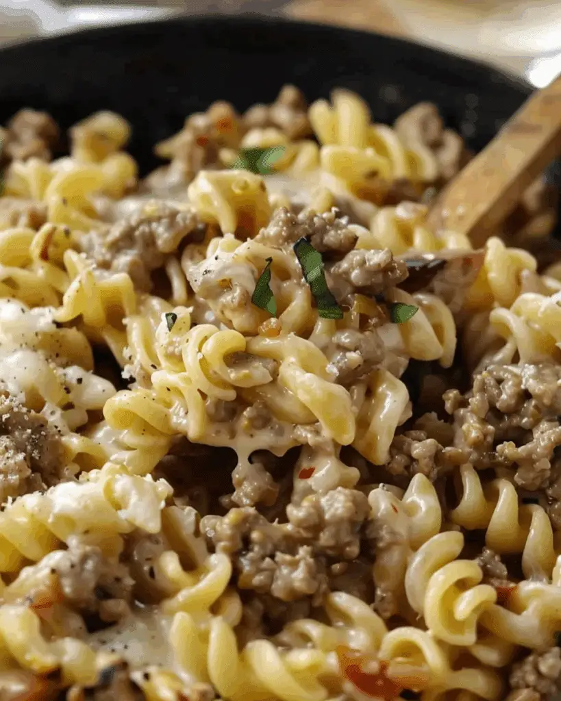 Philly Cheesesteak Pasta Dish