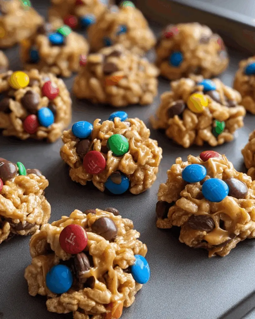 Peanut Butter Rice Krispie Treats with M&M’s and Chocolate Chips