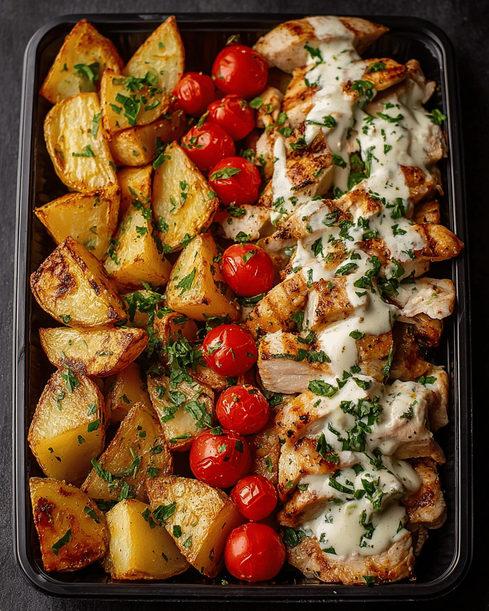 Creamy Garlic Chicken & Golden Potatoes Tray