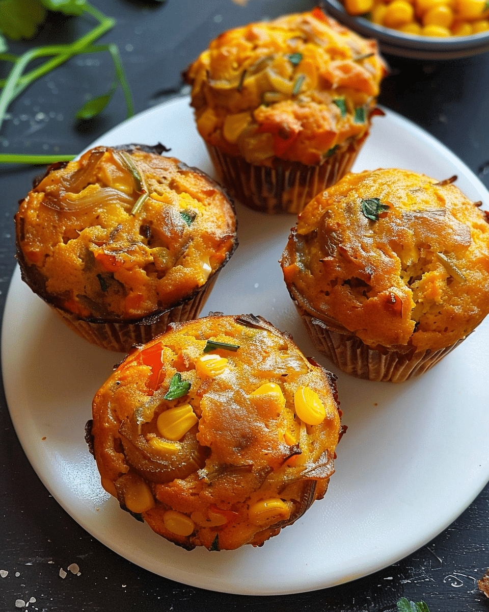 Vegan Savoury Muffins with Tomato, Corn, and Caramelized Onion