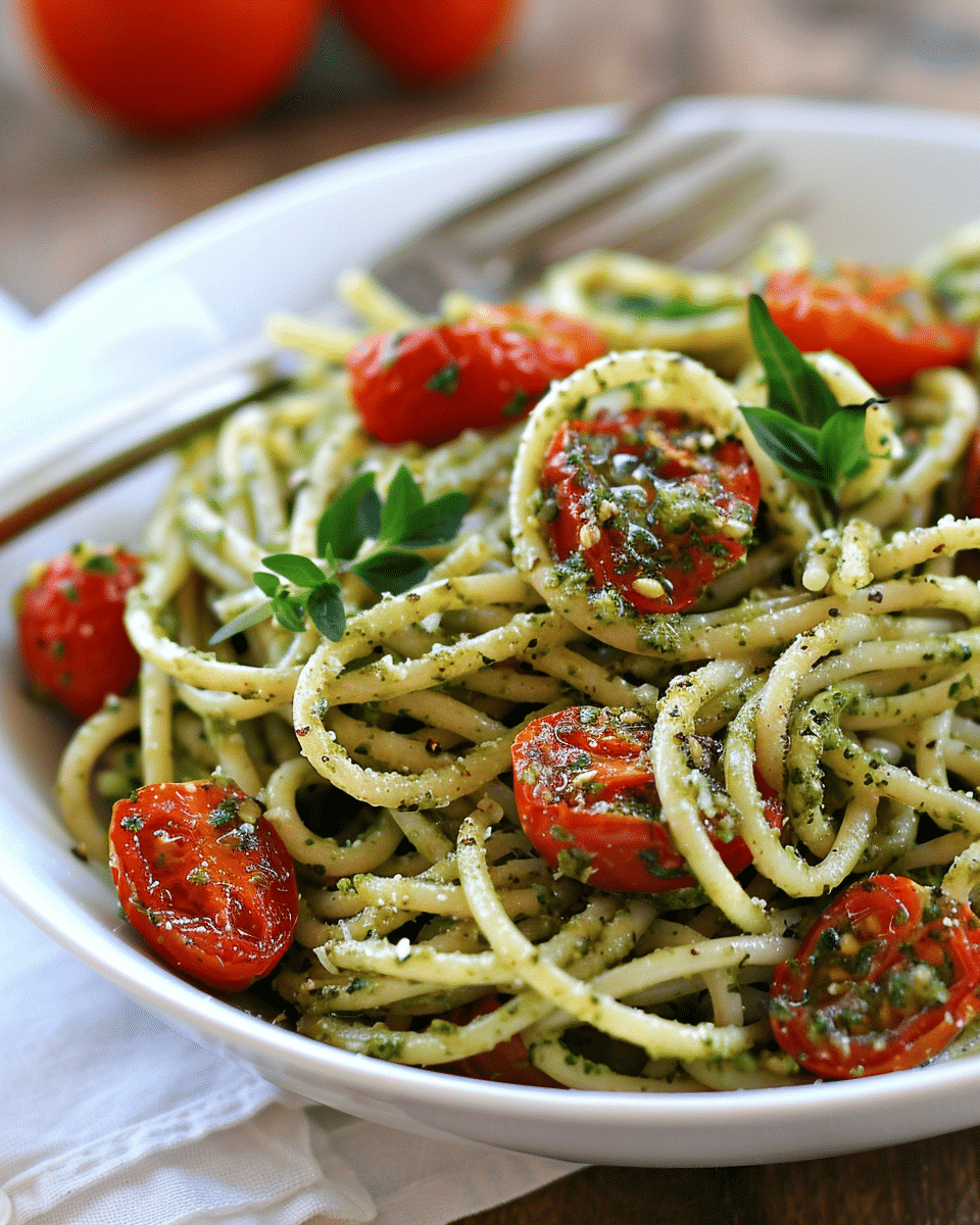 Pesto Pasta with Roasted Tomatoes