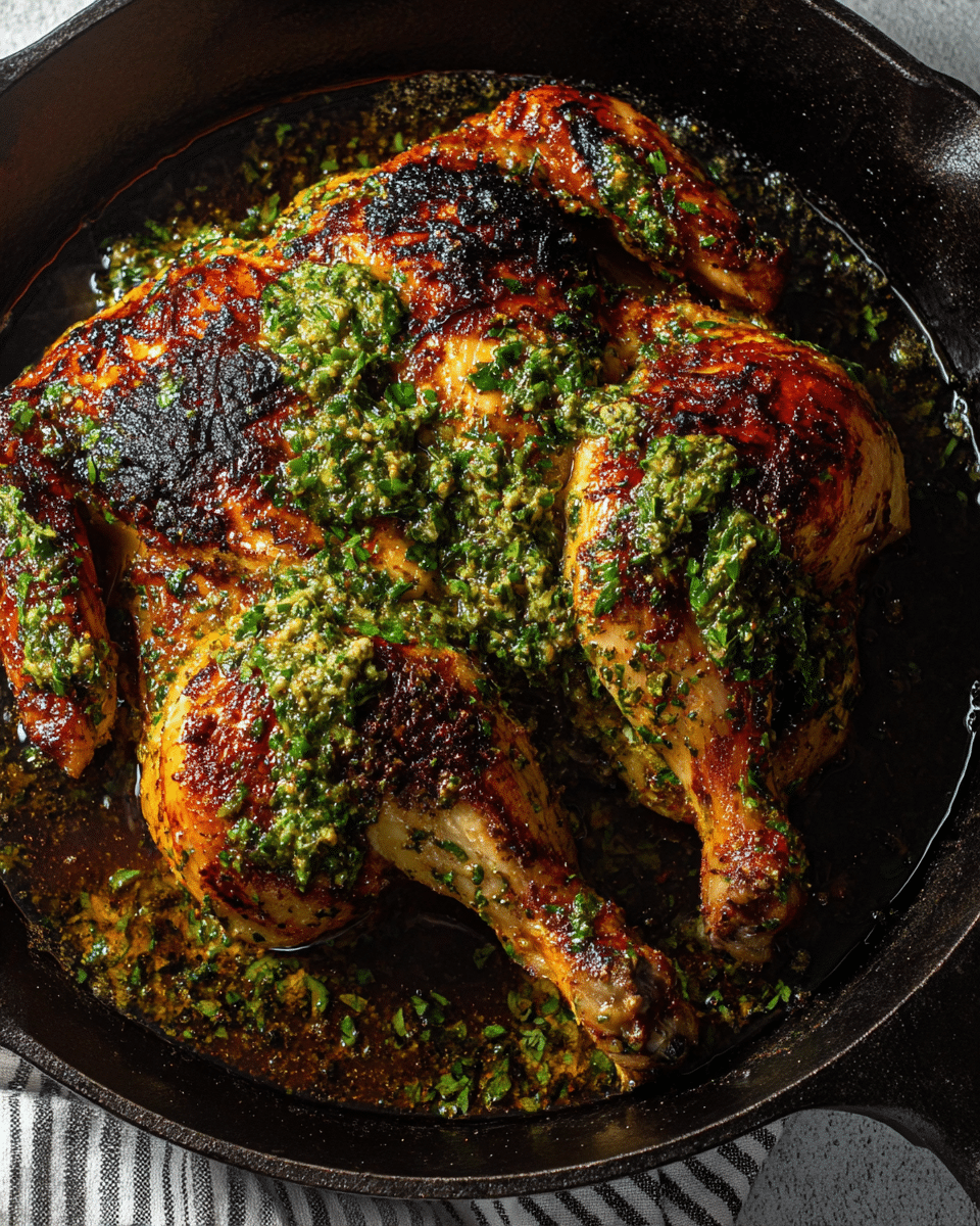 Oven Roasted Rosemary Garlic Brick Chicken