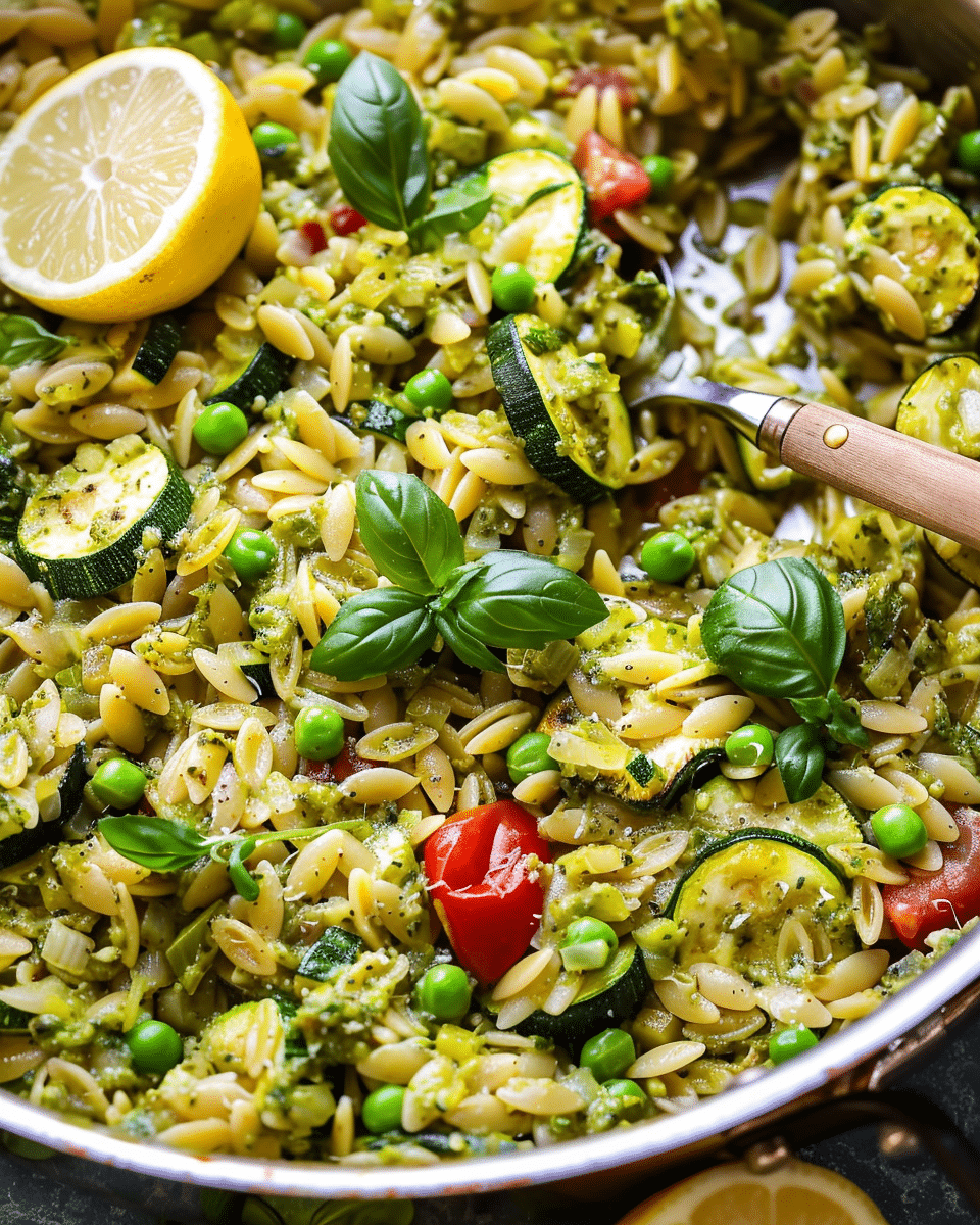 One-Pan Pesto Orzo with Zucchini and Peas