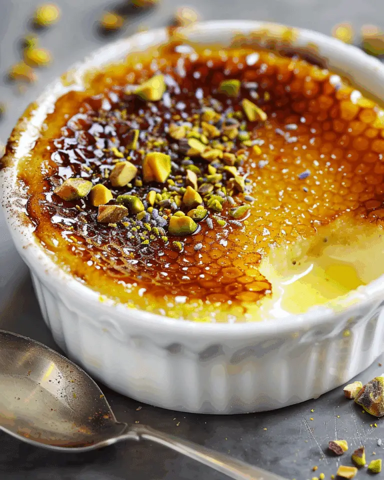 White Chocolate Lavender Brûlée with Pistachio Shatter