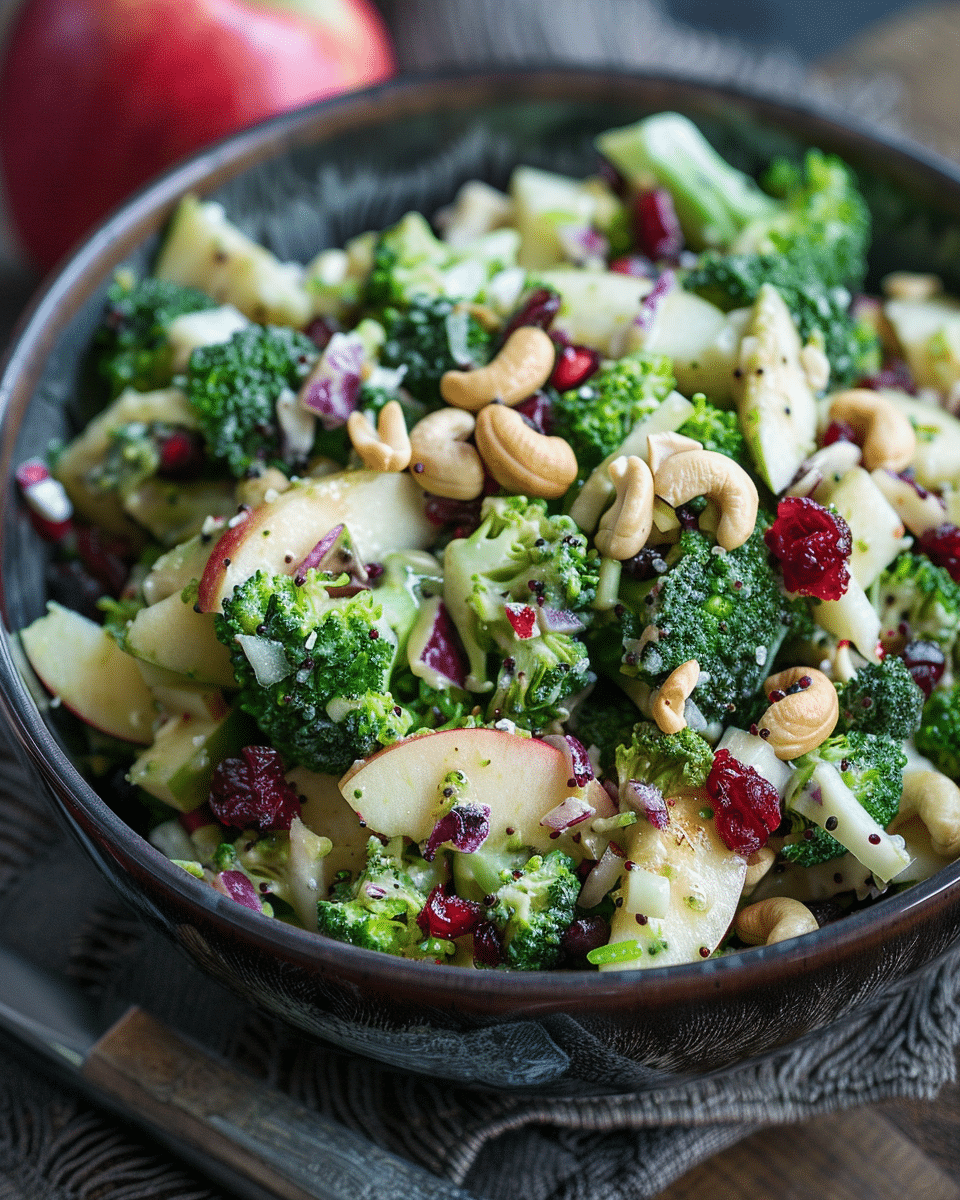 Broccoli Cashew Salad with Apples, Pears, and Cranberries