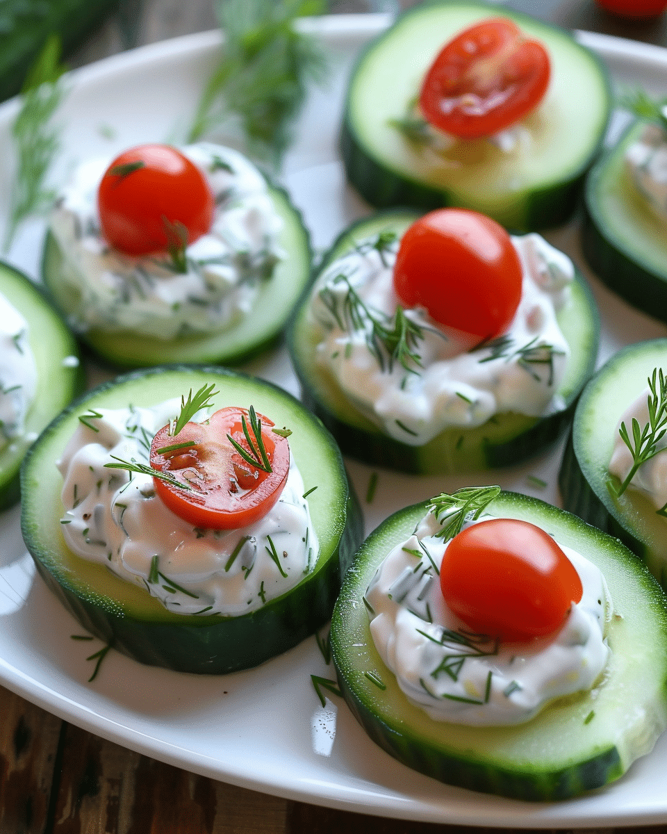 Creamy Cucumber Bites with Herb Cheese and Cherry Tomatoes