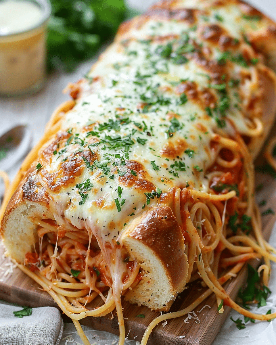 Cheesy Spaghetti Garlic Bread