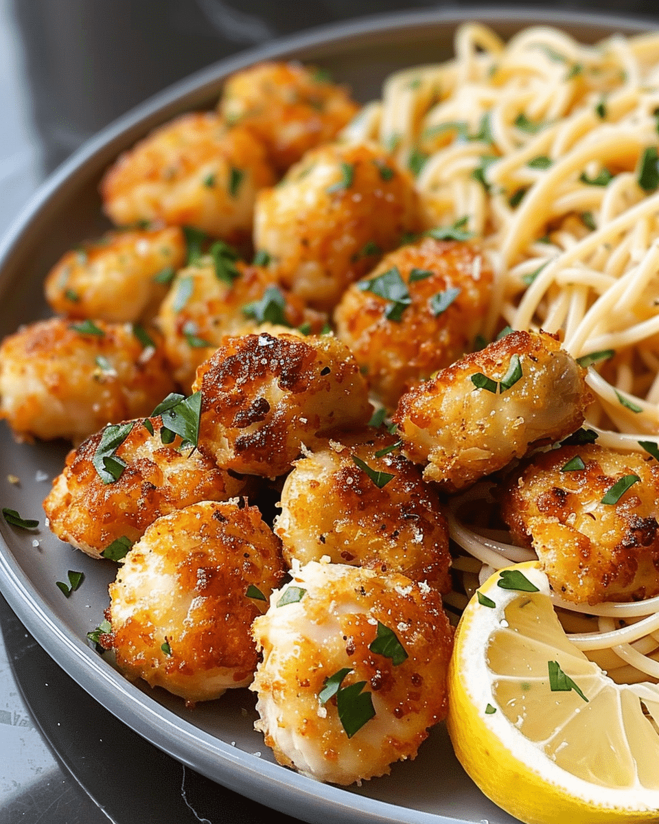 Lemon Garlic Butter Chicken Bites with Savory Parmesan Linguine