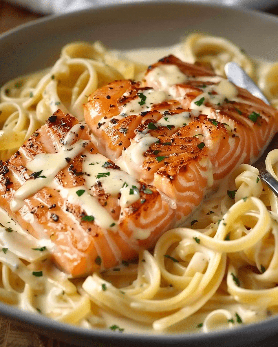 Yummy Creamy Garlic Salmon Pasta