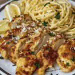 Lemon Garlic Butter Chicken Served with Creamy Parmesan Linguine
