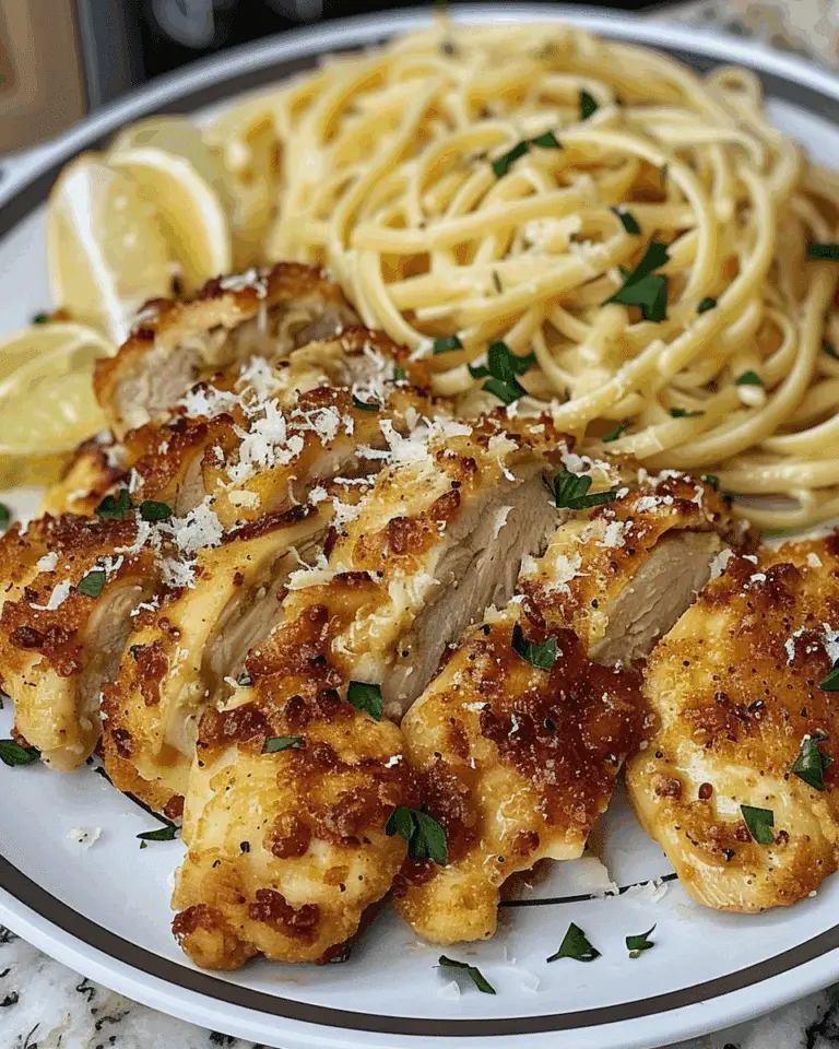 Lemon Garlic Butter Chicken Served with Creamy Parmesan Linguine