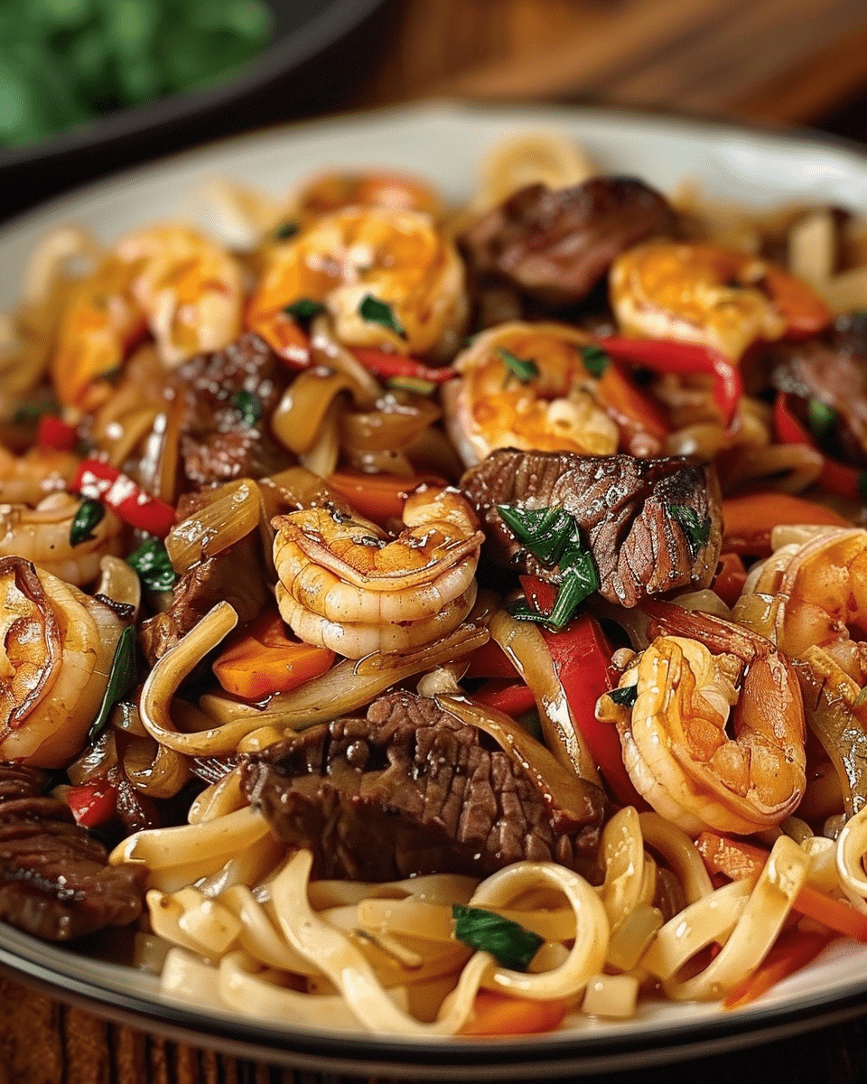 Steak & Shrimp Stir-Fried Noodles