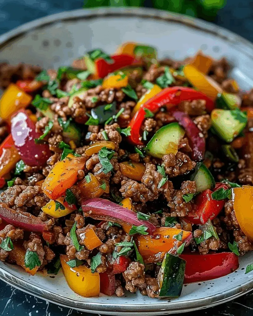 Keto Mediterranean Ground Beef Stir Fry