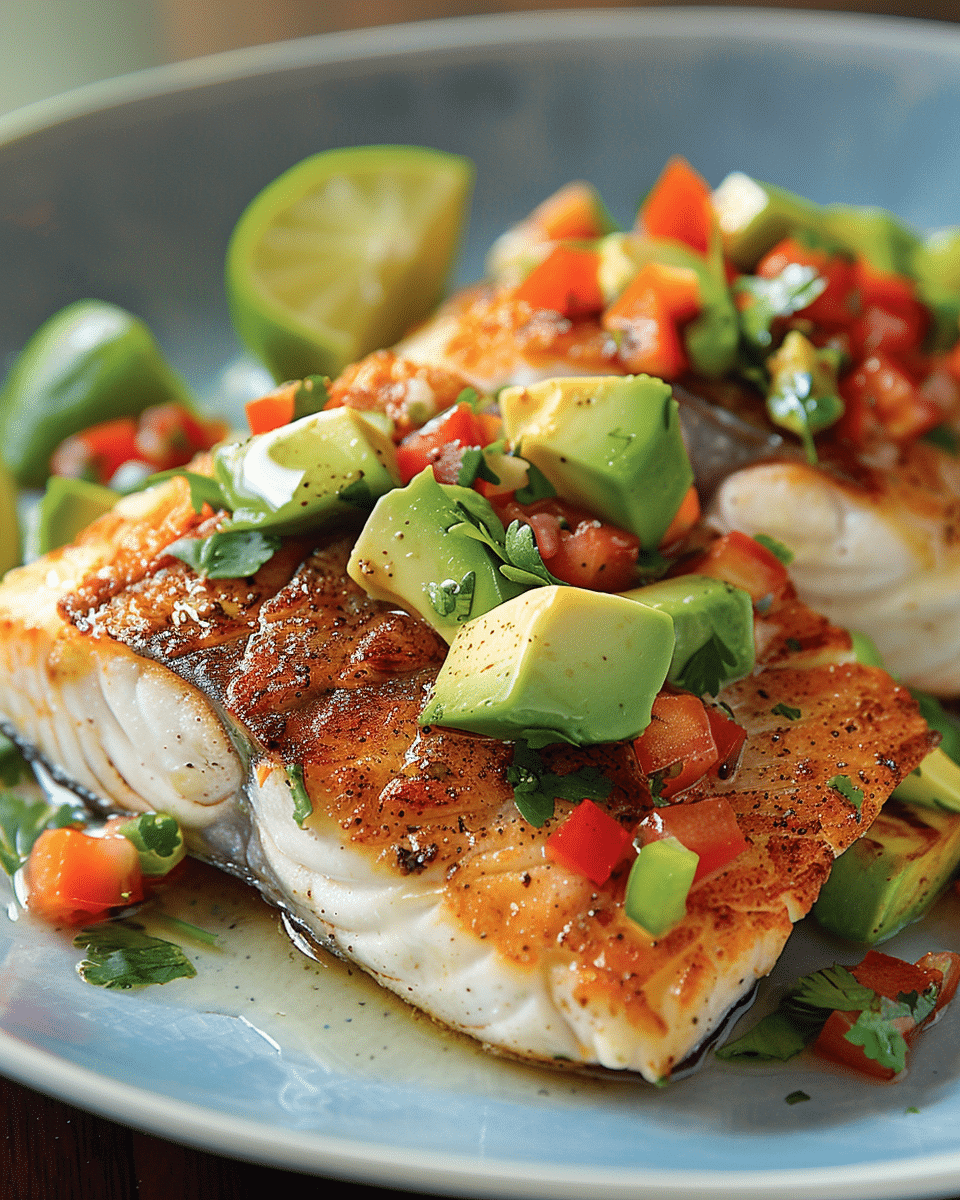 Tropical Coconut Lime Fish with Creamy Avocado Salsa