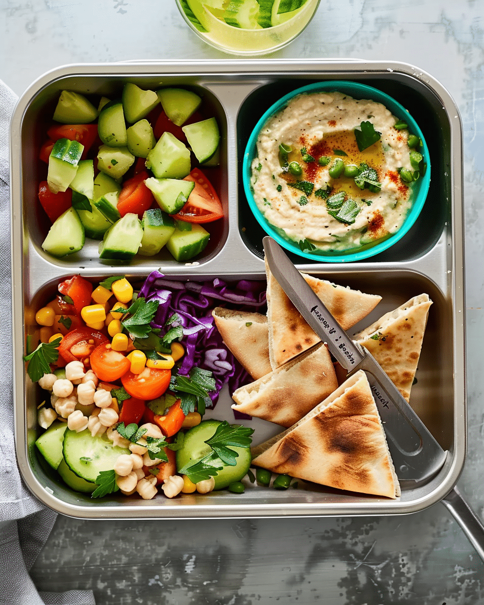 Cucumber Salad, Hummus & Pita Bento Box Lunch