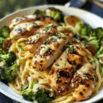Hot Honey Garlic Chicken with Roasted Broccoli & Cheesy Fig-Balsamic Alfredo Spaghetti