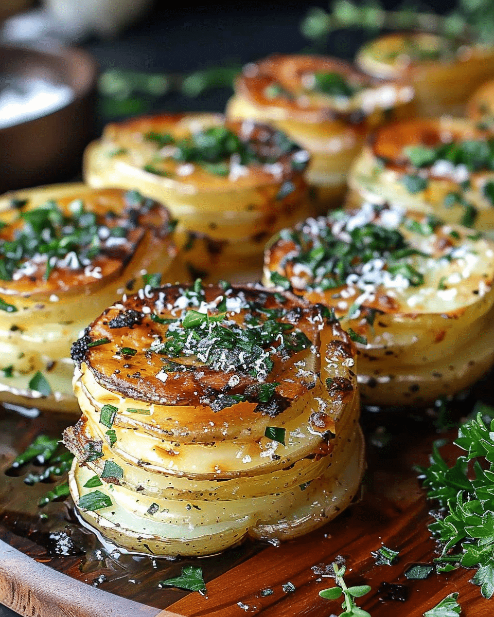 Elegant Roasted Garlic Parmesan Potato Stacks