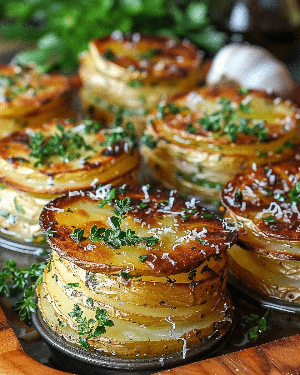 Elegant Roasted Garlic Parmesan Potato Stacks