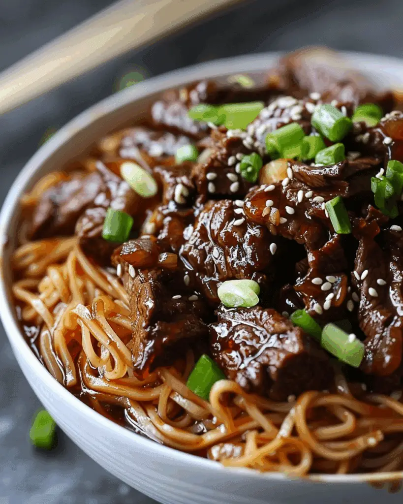 Sweet & Savory Sticky Beef Noodles with Garlic Soy Glaze