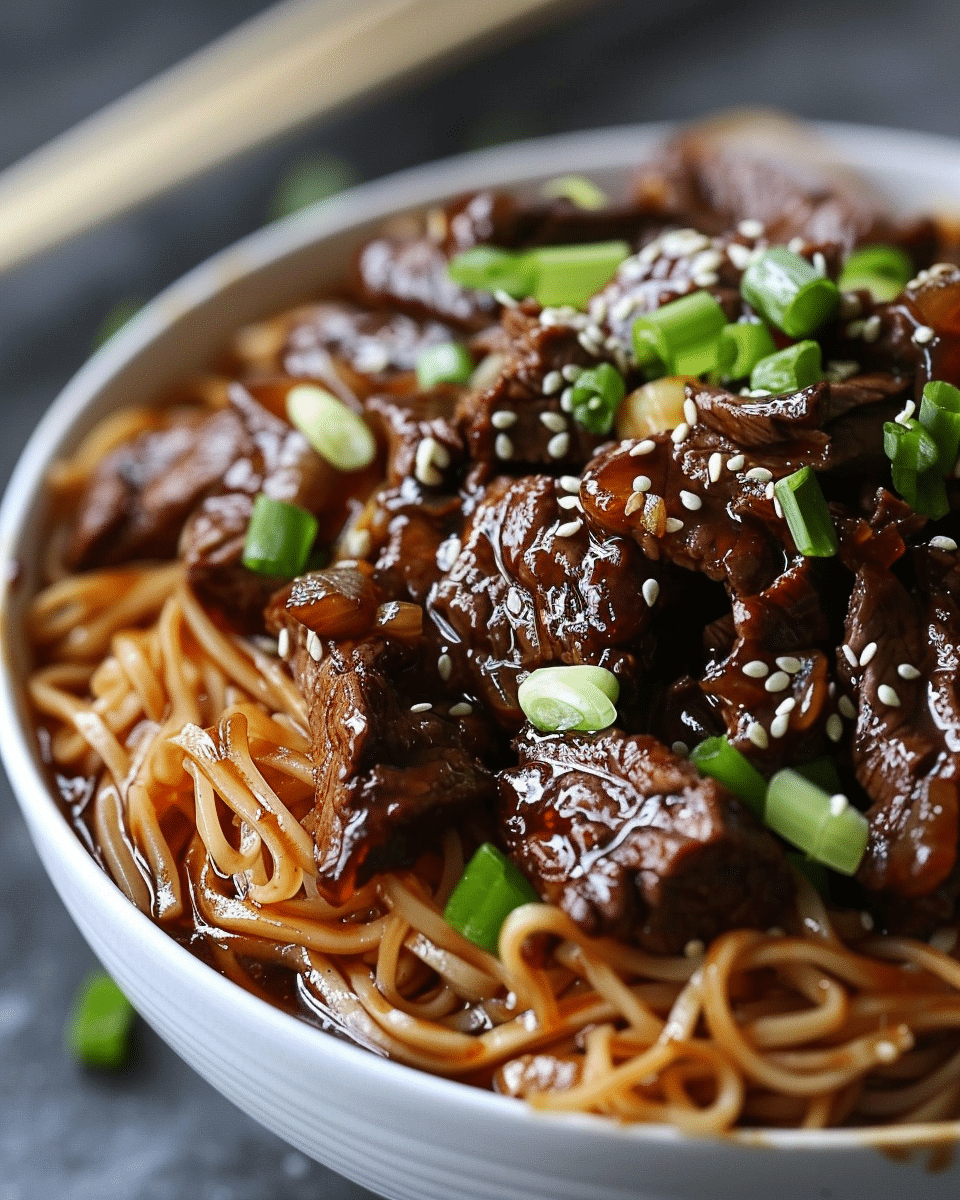 Sweet & Savory Sticky Beef Noodles with Garlic Soy Glaze