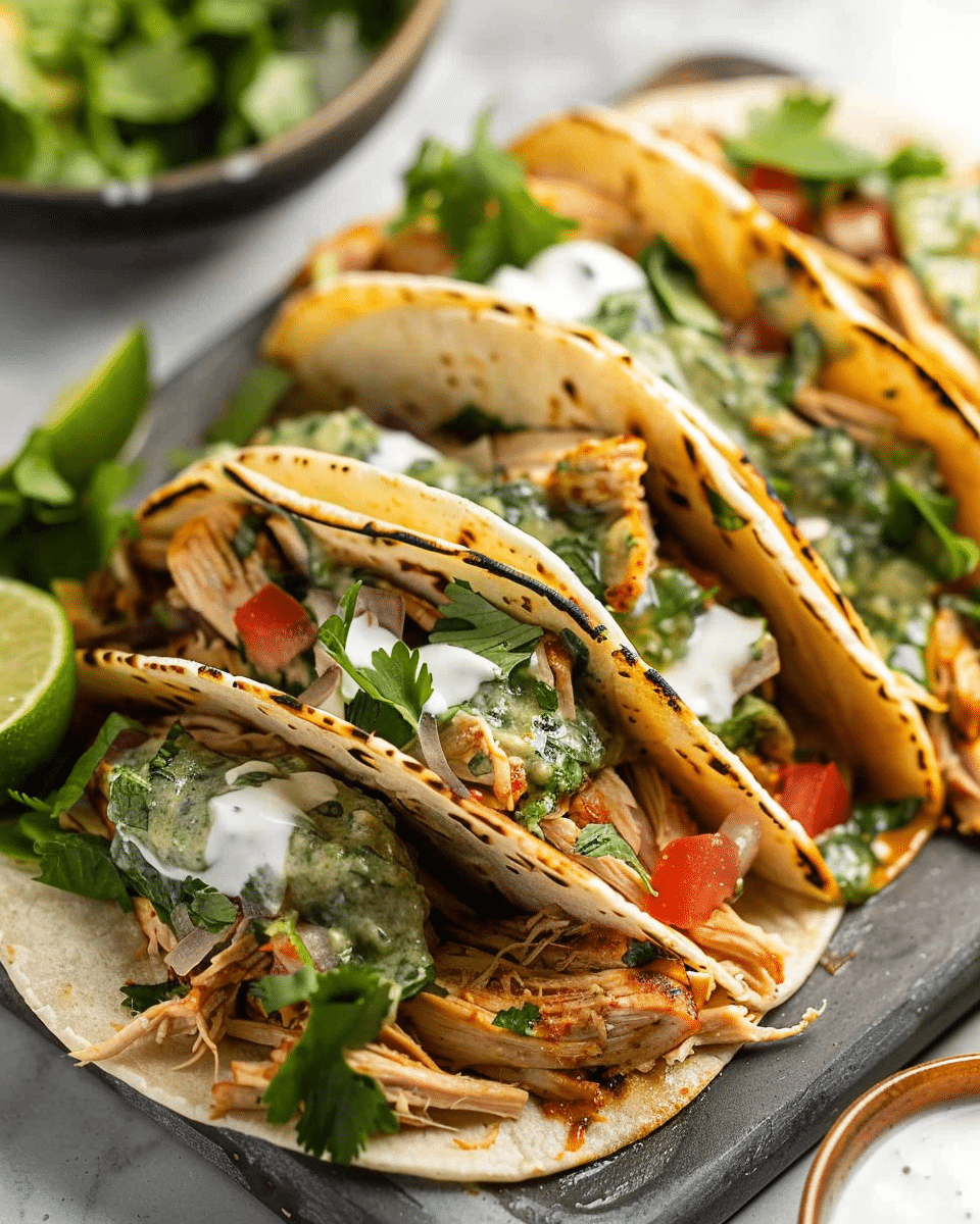 Shredded Chicken Tacos with Creamy Chimichurri Sauce